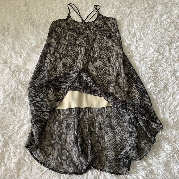 Audrey 3+1 Gray Snakeskin Print Midi Slip Dress with Strappy Open Back Size S - Picture 5 of 9